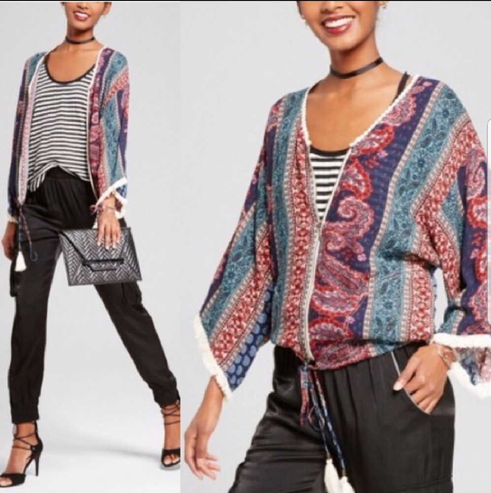 NWOT Boho Paisley Kimono Jacket w Tassle Fringe